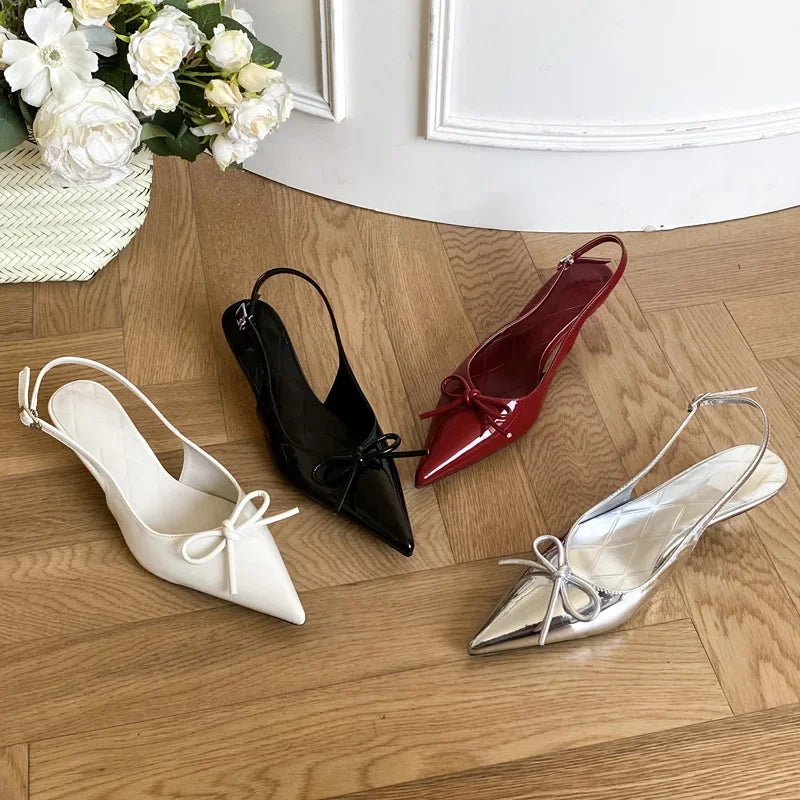 New Style Thin Low Heels Butterflyknot Woman Pumps Pointed Toe Buckle Strap Party Wedding Female Shoes