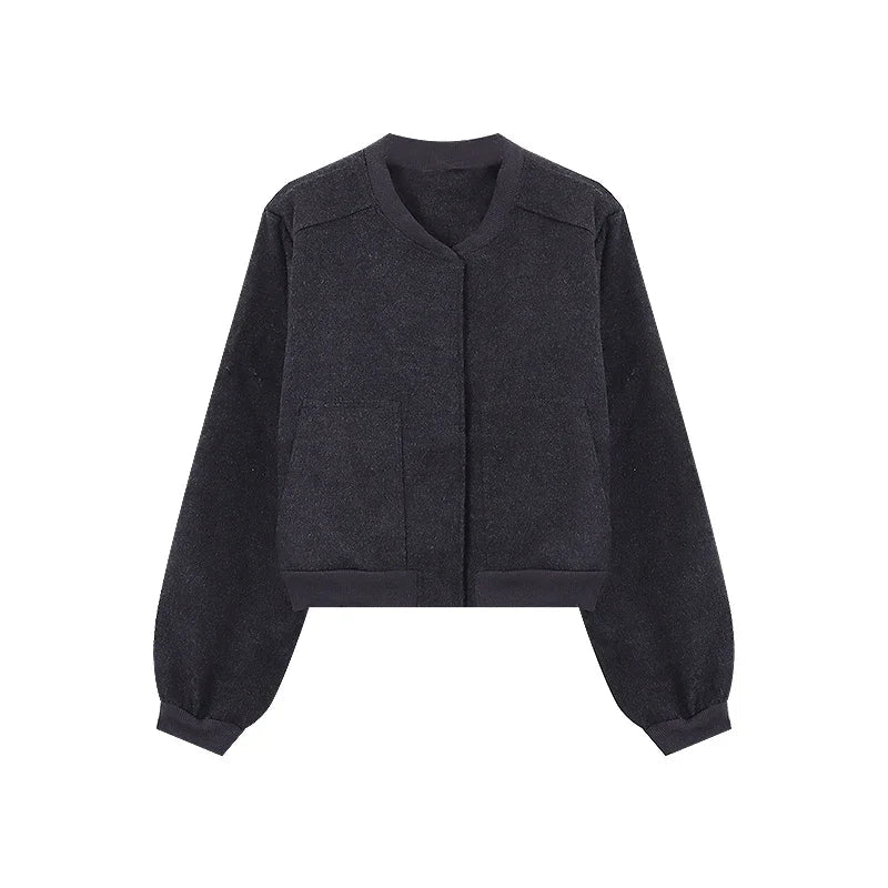 Baseball Woolen Coat Cropped Bomber Jacket Oversized Loose Korean Uniform Winter Clothes