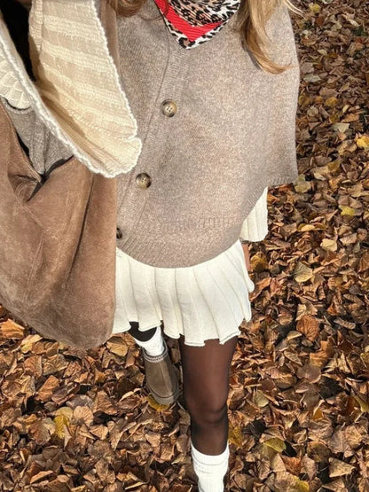 Knitted Cape Cardigan Single-breasted O-neck Sweaters Female Autumn Loose Versatile Simple Knitwear