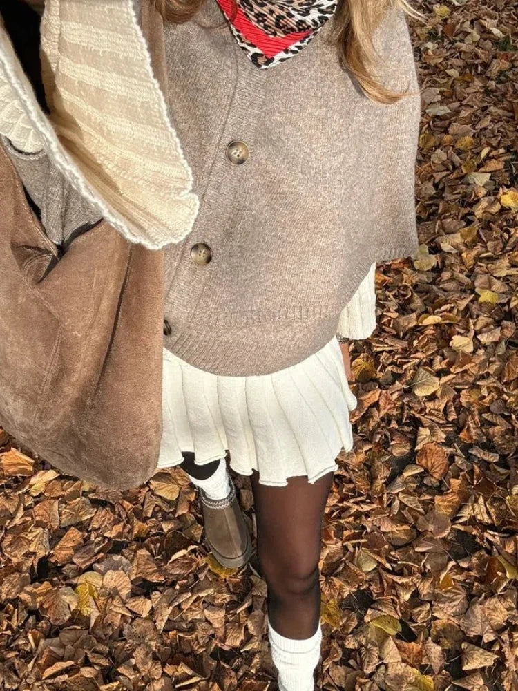 Knitted Cape Cardigan Single-breasted O-neck Sweaters Female Autumn Loose Versatile Simple Knitwear