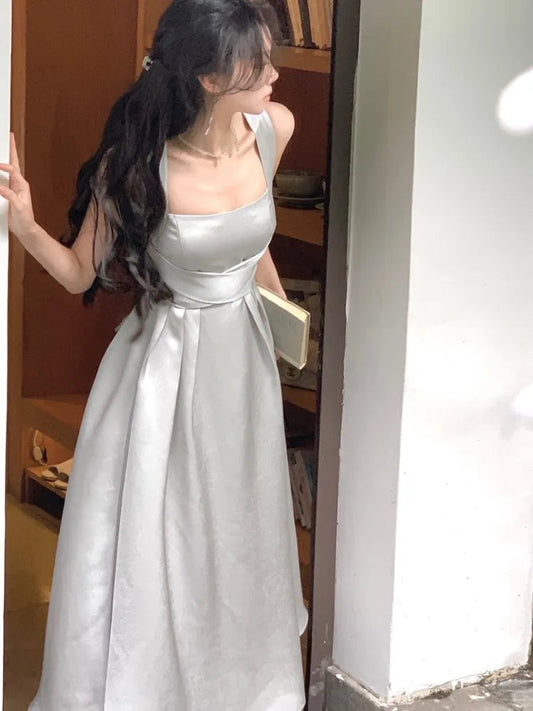 Sleeveless Midi Dresses for Slim Aline Wedding Evening Party Dress Prom Robe Vestidos Mujer