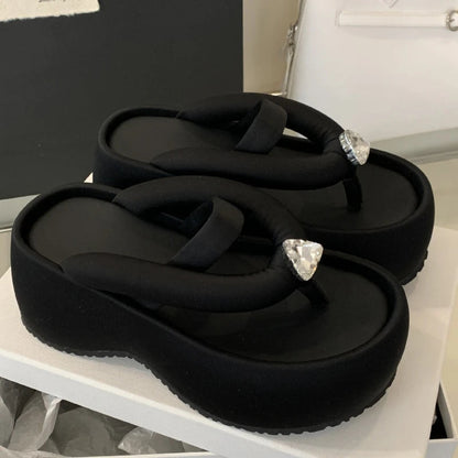 Satin Crystalline Thicksoled Flip Flops Shoes Summer Open Toe Back Strap Party Beach Sandals