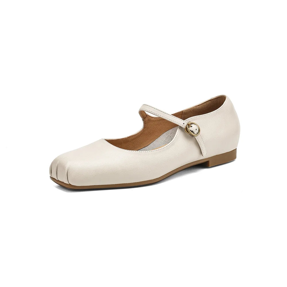 Flats Shoes Genuine Leather Mary Janle Shoes Moccasins Walking Lofers Shoes Females Retro Flats