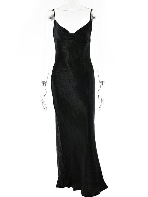 Gold Satin Lace Up Party Dress Strap Backless Silk Long Dress Club Evening Soft Winter Dress Vestidos