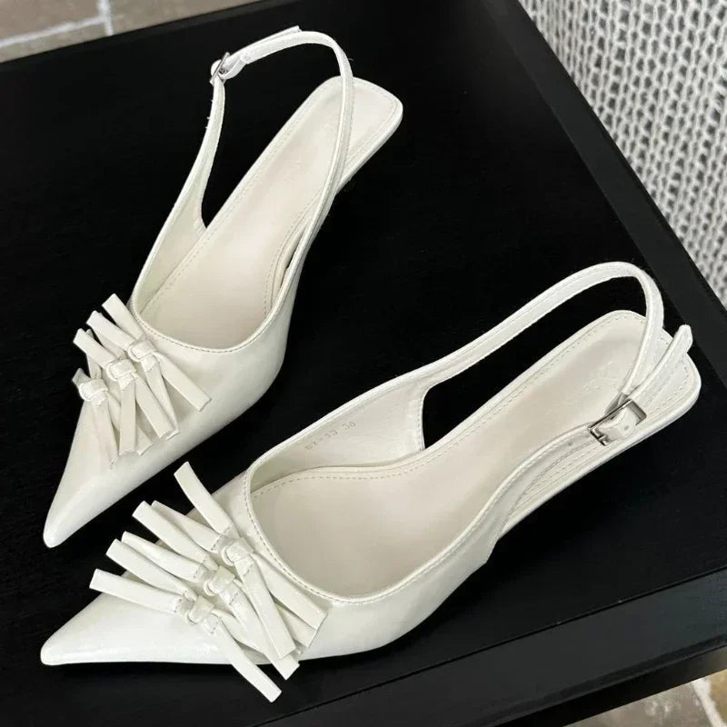 Bowknot Designer Kitten Heel Sandals Summer High Heels Female Shallow Pointed Toe Pumps Dress Shoes