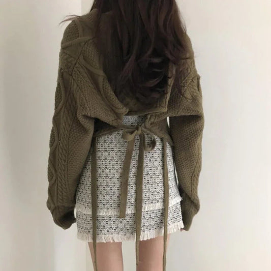 Autumn New Vneck Slim Fit Sweaters Mujer Harajuku Egirl Back Lace Up Knitted Pullover Y2k Grunge Long Sleeve Tops