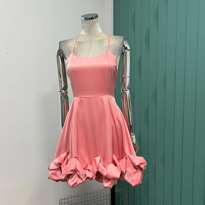 Temperament Western Satin Sling Holiday Style Mini Dress