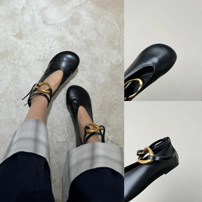 Sandals Mary Jane Flats Dupe Silver Black Gold Big Size Ankle Strap Round Toe Ballerinas Shoes