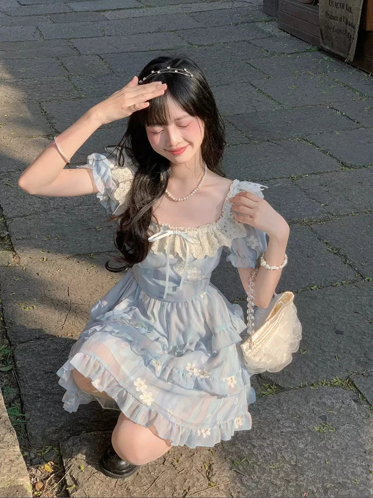 Kawaii Mini Dress Embroidery Dress One Piece Dress Japanese Lolita Even Party Fairy