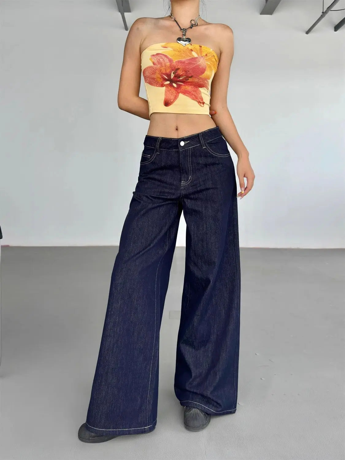 Y2k Blue Jeans Woman America Retro Baggy Harajuku Denim Pants Korean Style Wide Leg High Waist Trousers