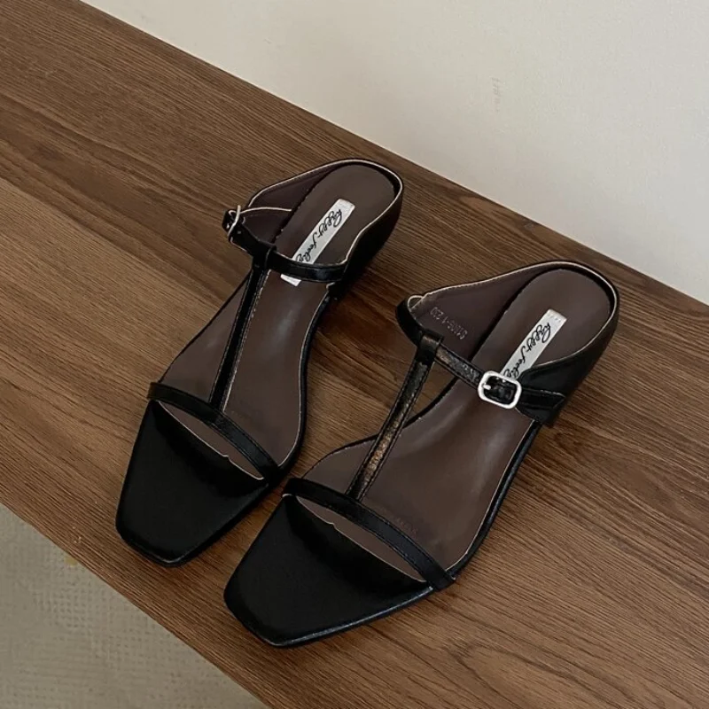 Summer Slipper Square Heels Sandals Square Toe Party Wedding Shoes Slip on Beach Slides Mujer