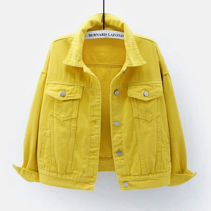Denim Jacket Spring Autumn Short Coat Pink Jean Jackets Tops Purple Yellow White Loose Tops Lady Outerwear