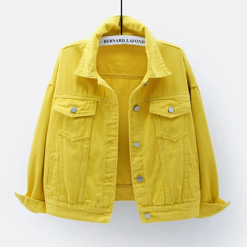 Denim Jacket Spring Autumn Short Coat Pink Jean Jackets Tops Purple Yellow White Loose Tops Lady Outerwear