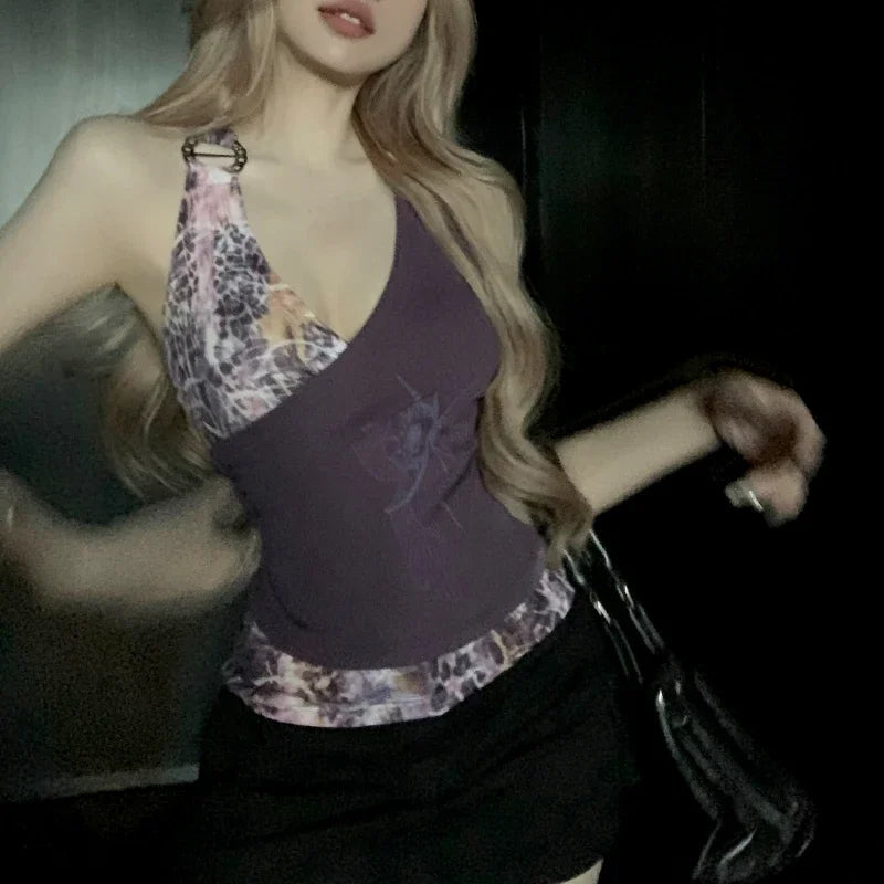 Autumn New High Street Vneck Hollow Loose Longsleeved Sweater + Patchwork Camisole Twopiece Suit