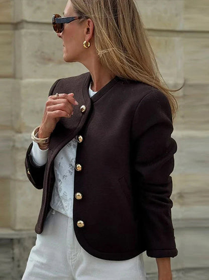 O-neck Plush Short Coats Retro Slim Fit Single Breasted Jackets Female New Spring Office Outwear