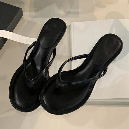 Summer Thin Low Heels Slippers Round Clip Toe Beach Sandals Flip Flops Shoes Zapatos De Mujer