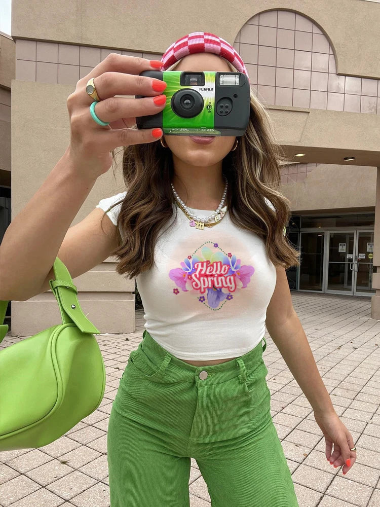 Europe and the United States Street New Print Season Art Text Short Sleeve Y2k ’s T-shirt Vest Halter