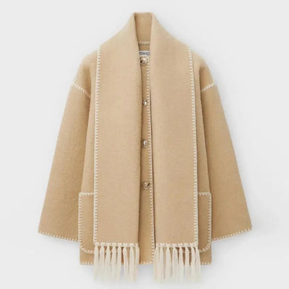 Loose Coat With Scarf Long Sleeve Pocket Single Breasted Female Coats Autumn Winter Lady Jacket