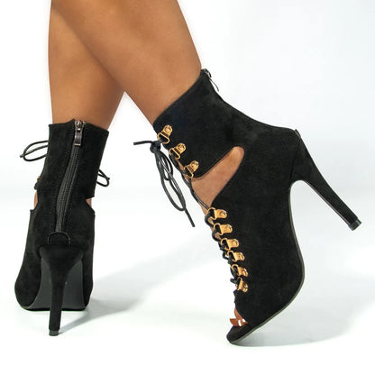 Sandals Thin High Heels Open Toe Zipper Dancing Shoes Summer Ballroom Dance Short Boots Woman's 43