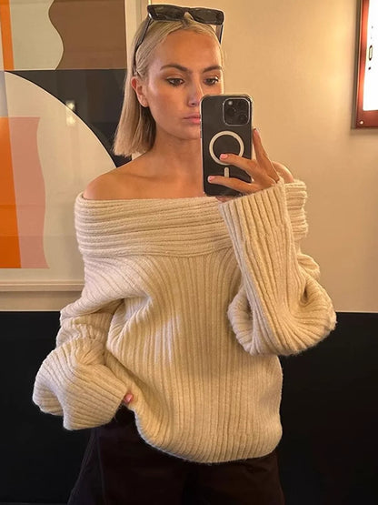 Off Shoulder Wrap Sweaters Autumn Slash Neck Long Sleeve Pullover Female New Loose Irregular Jumpers