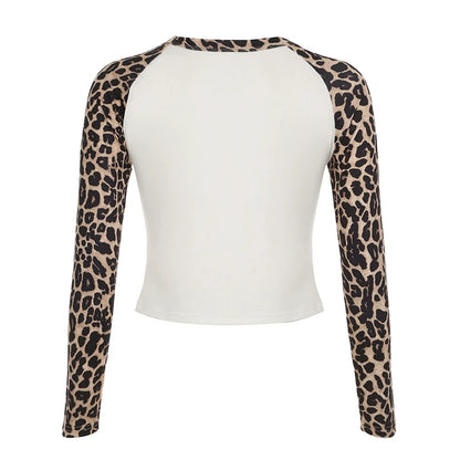 Leopard Patchwork ��s Long Sleeve T-shirts O-neck Start Leopard Prints Top Tees Autumn New ��s Clothes