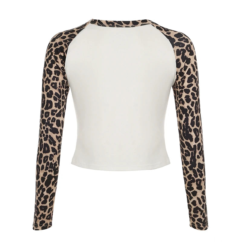 Leopard Patchwork ��s Long Sleeve T-shirts O-neck Start Leopard Prints Top Tees Autumn New ��s Clothes