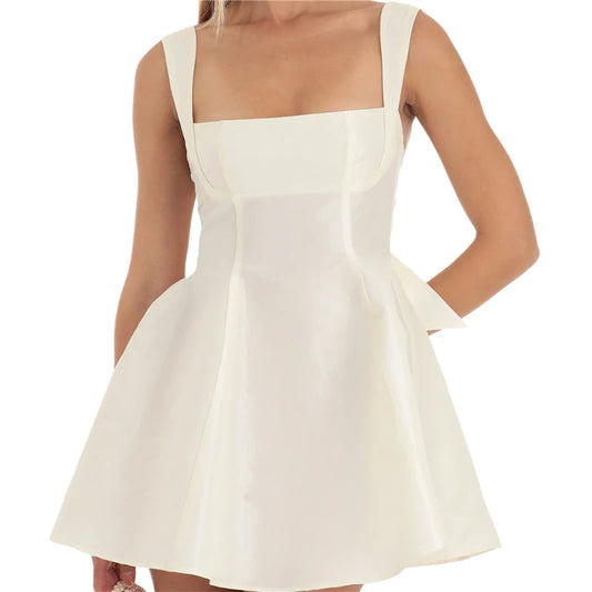 Satin Dress for Summer Color Square Collar Sleeveless Backless a Line Mini Dress Party Dresses