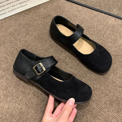 Designer New Leather Buckle Low Heel Mary Jane Shoes Spring Autumn Soft Sole Flat Shoes for