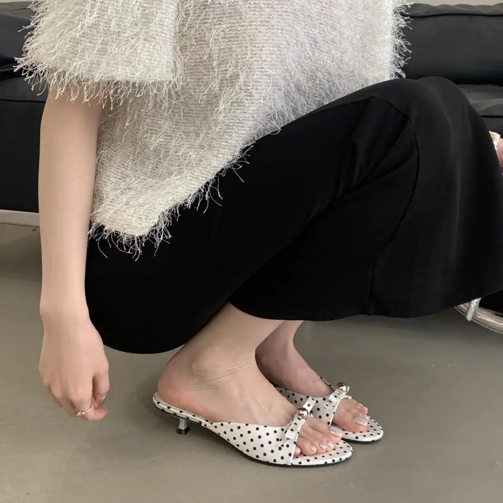 String Bead Highheeled Shoes Lady Slippers Outdoor Slides Pantofle Butterflyknot Low Rubber Flip Flops Hawaiian Pu