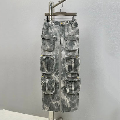 Jeans High Waist Multi Pocket Loose Camouflage Denim Cargo Pants Summer New