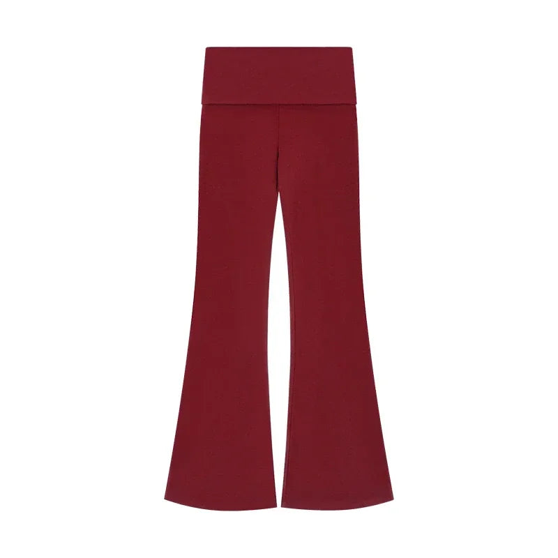 Korean Retro Splicing Color Allmatch Pants Autumn New Fake Twopiece Low Waist Slim Wide Leg Pants