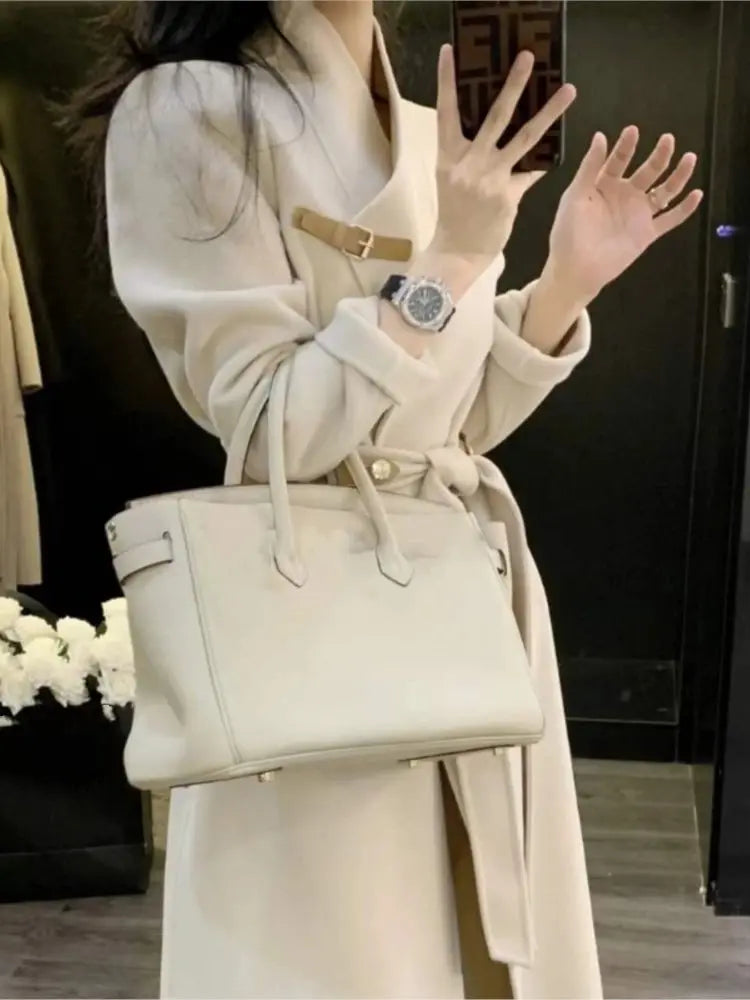 Winter Woolen Coat New Loose Outerwear Long Jackets With Belted Female Overcoats