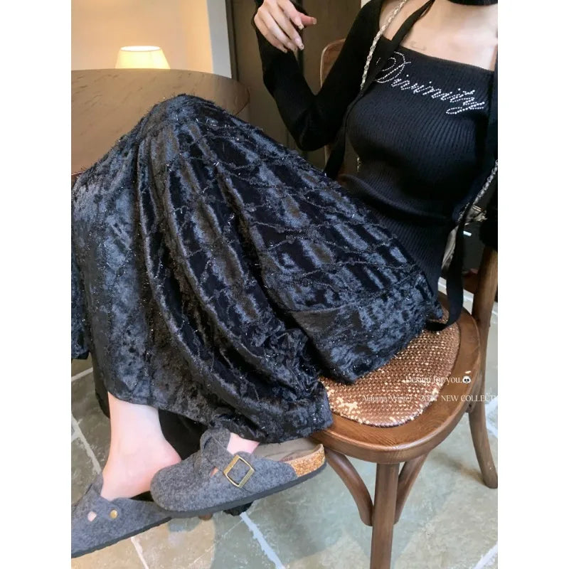 Korean High Waist Color Midlength Skirt Spring New All Match 3d Jacquard Loose Aline Skirt