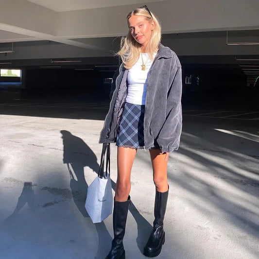 Autumn and Winter New Street Style New Longsleeved Lapel Zipper Cardigan Loose and Thin Warm Jacket