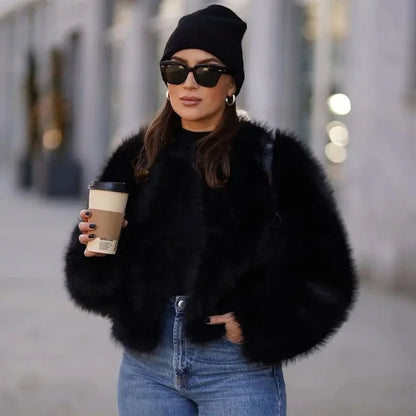 Iconic Street Week Brand Gardient Cropped Faux Fur Coat Winter Hot Cool Fluffy Short Fur Jacket