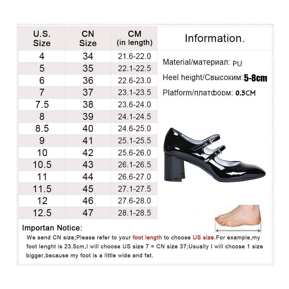New Patent Leather Square Toe Pumps Mary Jane Shoes Buckle High Heels Woman Shoes Party Dress Shoes Zapatos De Mujer