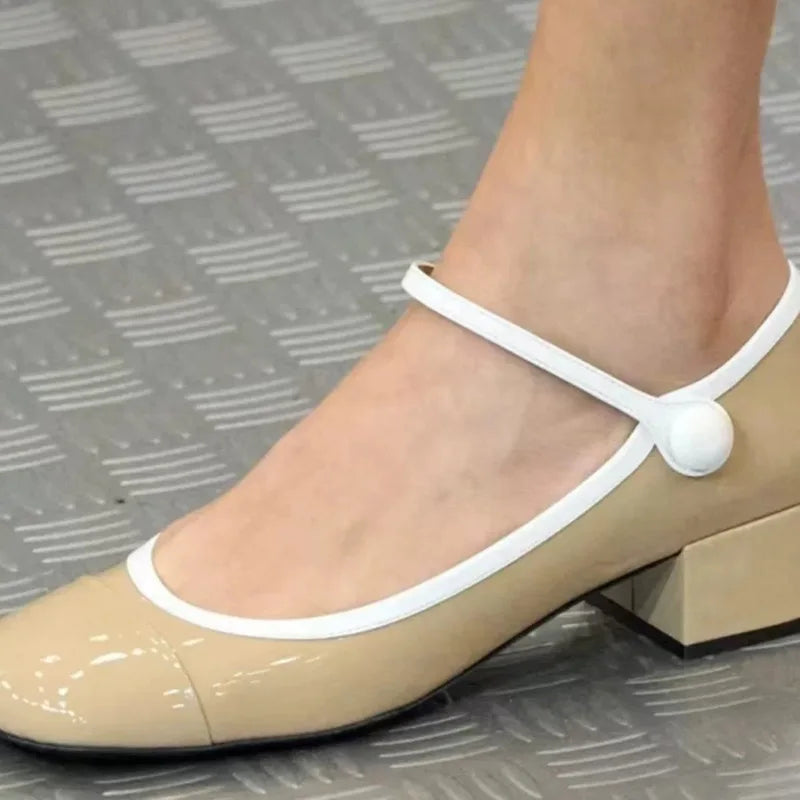 Sweet French Thick Heel Single Shoes New Round Head Light Mouth Patent Leather High Heels