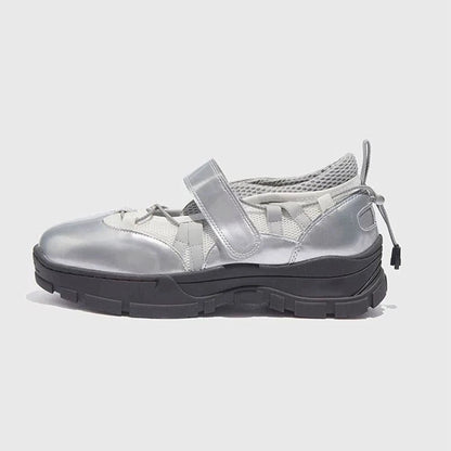 Retro Hook&loop Thick Bottom Sneakers Round Toe Sport Shoes Elastic Band Design Nonslip Tenis Femininos Shoes