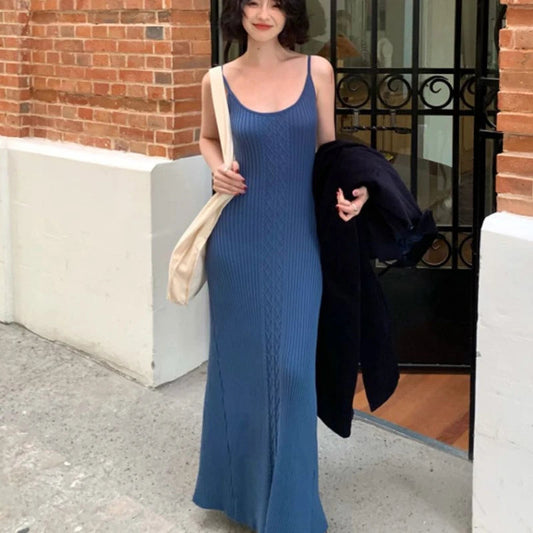 Vestidos Mujer Knitted Spring Summer Sleeveless Dresses Slim Long Dress