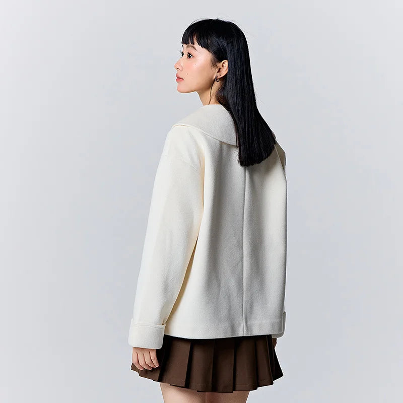 Coat Horn Button Loose Temperament Color New Winter Large Lapel Imitation Wool Coat