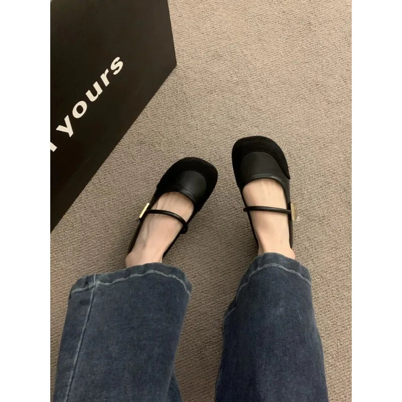 Designer New Leather Shallow Soft Sole Mary Jane Shoes Summer French Metal Buckle Flat Shoes