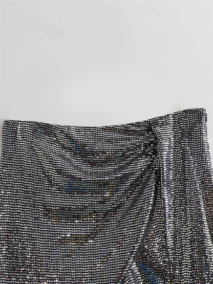Sequin Y2k Skirt Club Glitter High Street Slim Zipper Loose Patchwork Short Skirt Sparkle Skirt