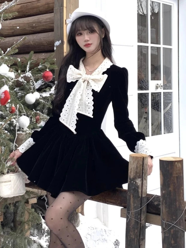 Autumn Spring New Velvet Mini Dress Long Sleeve Female New Clothes