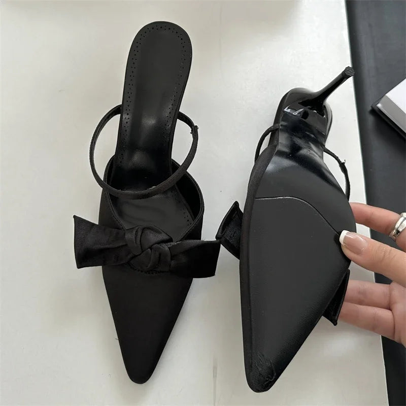 Design Style Butterflyknot Thin High Heels Pumps Pointed Toe Banquet Wedding Female Shoes