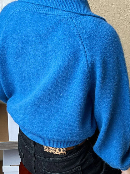 Knitted Lapel Sweaters Loose Button Long Sleeve Pullover Sweater Female Autumn Base Tops