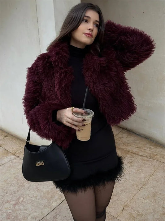 Winter Female Fur Feather Overcoat Loose Patchwork Long Sleeve Lapel ’s Coat New