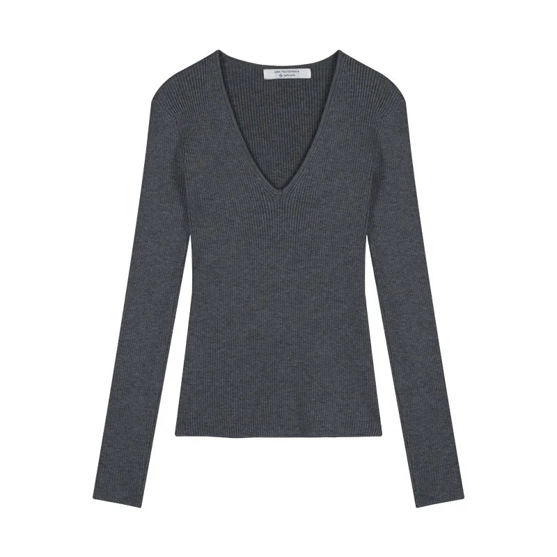 Autumn New Korean Vneck Slim Thread Longsleeved Sweater + Lace Splicing Hollow Camisole Twopiece Suit