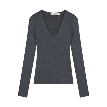Autumn New Korean Vneck Slim Thread Longsleeved Sweater + Lace Splicing Hollow Camisole Twopiece Suit