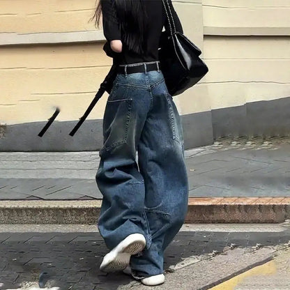 Fashionable High Street Straight Loose Jeans Simple Pocket Loose Wide-leg Jeans Harajuku Style Hip Hop Y2k Pants Baggy Pants