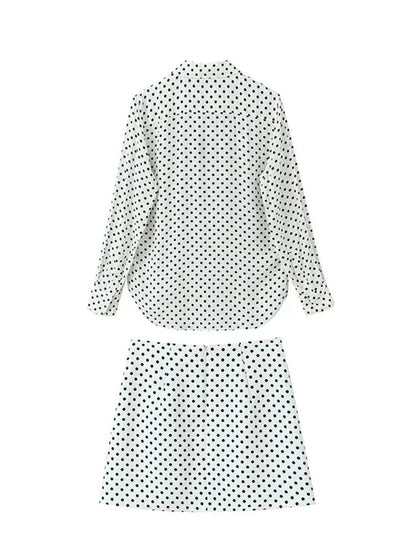 2 Piece Set Dot Printed Singlebreasted Lapel Loose Shirt Top Blouse Female Mini Pencil Skirts